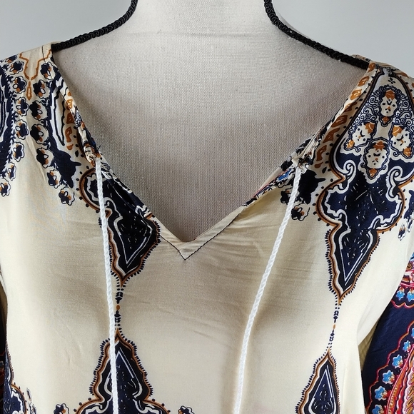 Halife Vintage EthnicStyle Printed Tassel Tie Neck Loose Fit Bohemian Medium - Picture 6 of 16